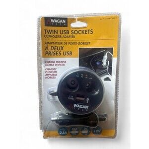 Wagan Tech 2537-5 Twin USB/DC Cup Holder Adapter 2.1Amp USB Power Port 2 USB 2DC
